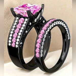 Sparkle 💖 Pink zirconia ring set in black rhodium size 7